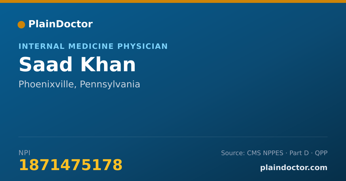 Shareable card for Saad Khan - Internal Medicine Physician, Phoenixville, PA