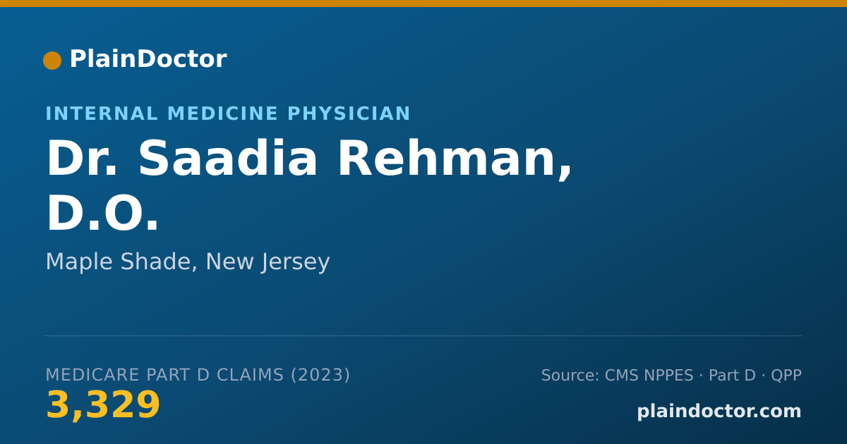 Shareable card for Saadia Rehman, D.O. - Internal Medicine Physician, Maple Shade, NJ