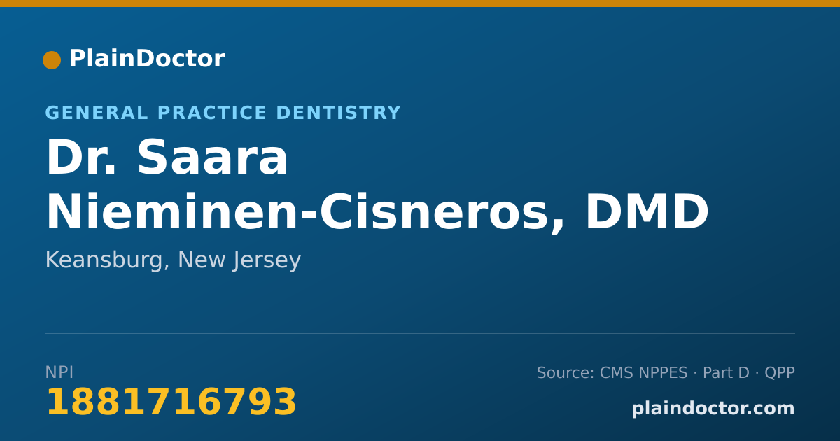 Shareable card for Saara Nieminen-Cisneros, DMD - General Practice Dentistry, Keansburg, NJ