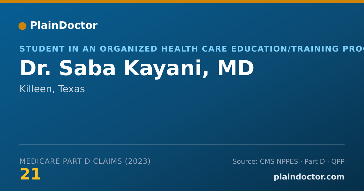Shareable card for Saba Kayani, MD - Student in an Organized Health Care Education/Training Program, Killeen, TX