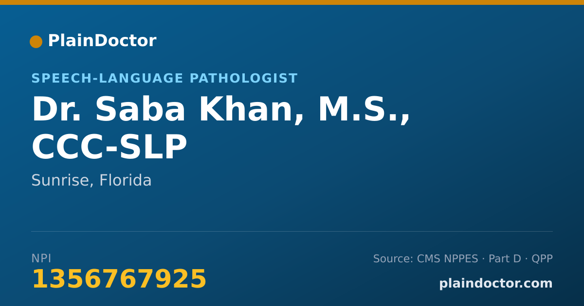 Shareable card for Saba Khan, M.S., CCC-SLP - Speech-Language Pathologist, Sunrise, FL