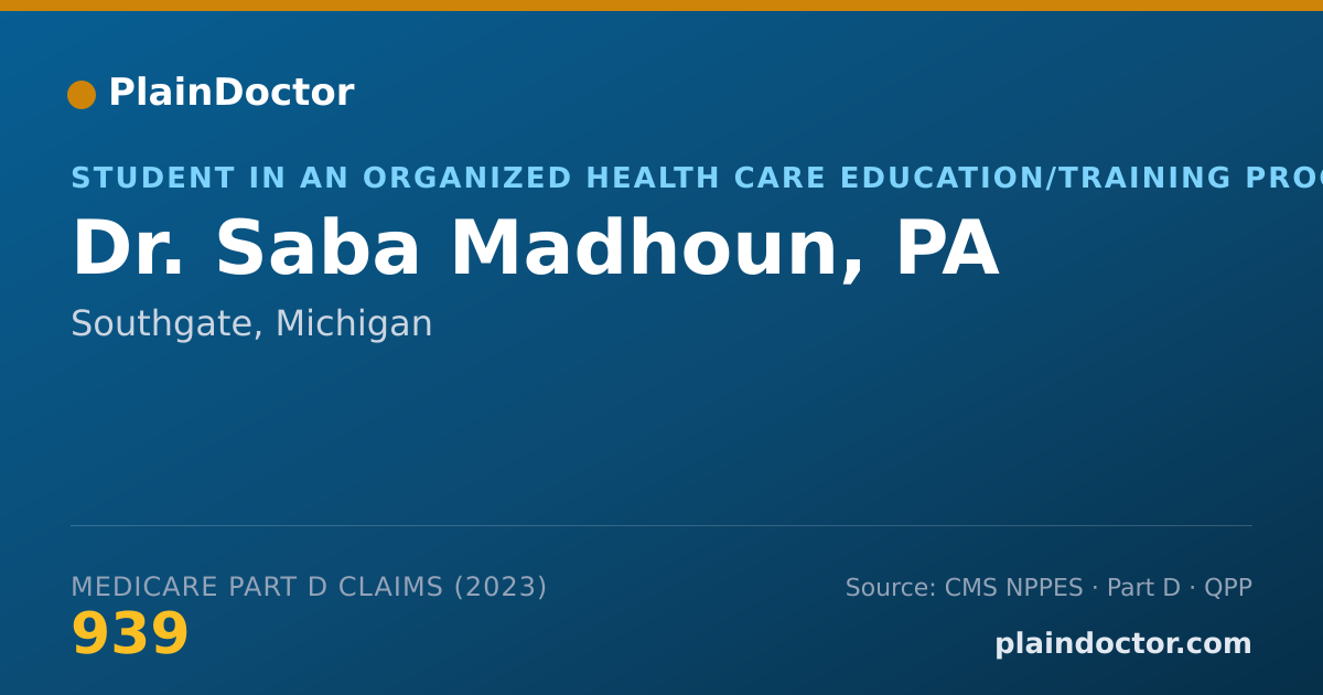 Shareable card for Saba Madhoun, PA - Student in an Organized Health Care Education/Training Program, Southgate, MI