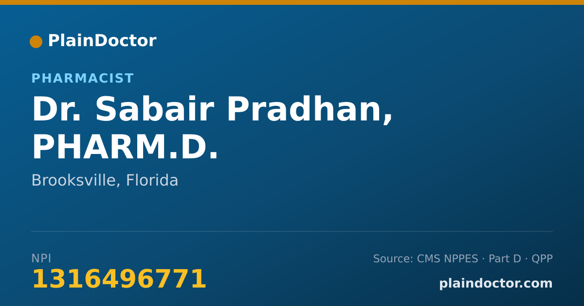 Shareable card for Sabair Pradhan, PHARM.D. - Pharmacist, Brooksville, FL