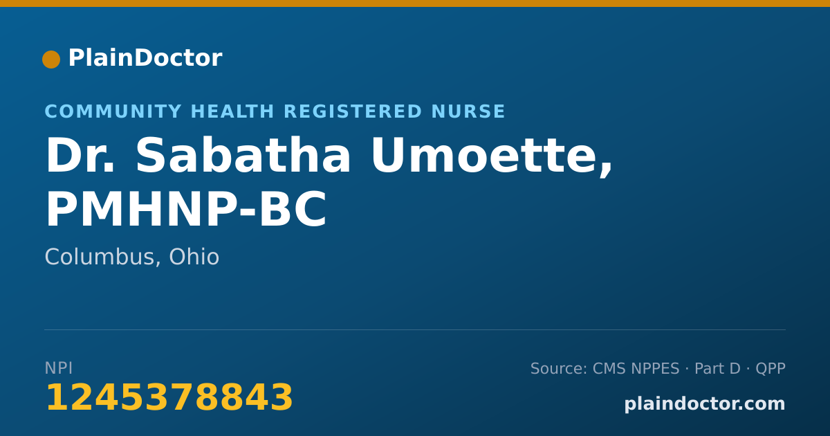 Shareable card for Sabatha Umoette, PMHNP-BC - Community Health Registered Nurse, Columbus, OH
