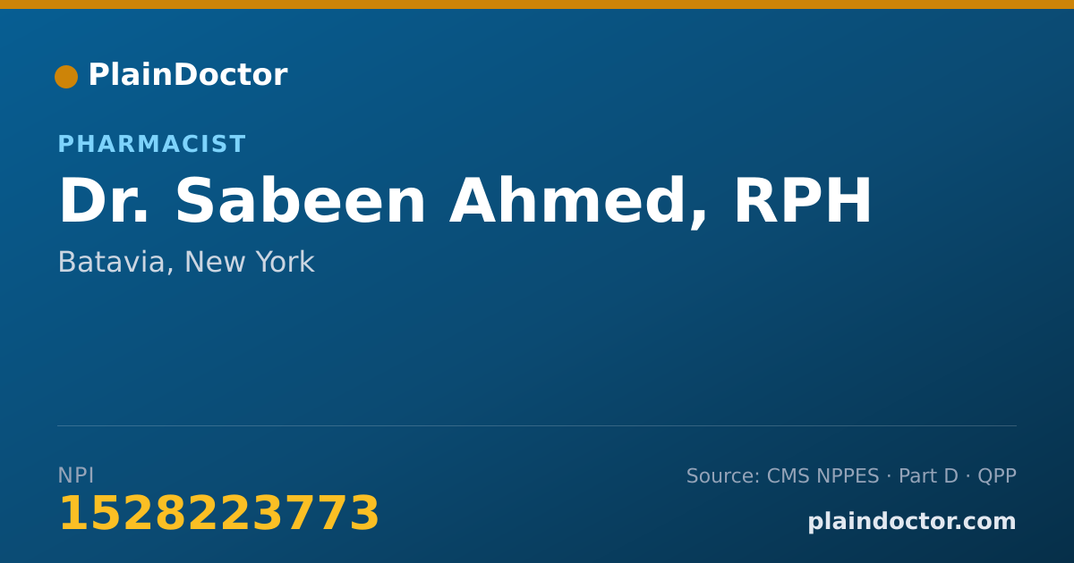 Shareable card for Sabeen Ahmed, RPH - Pharmacist, Batavia, NY