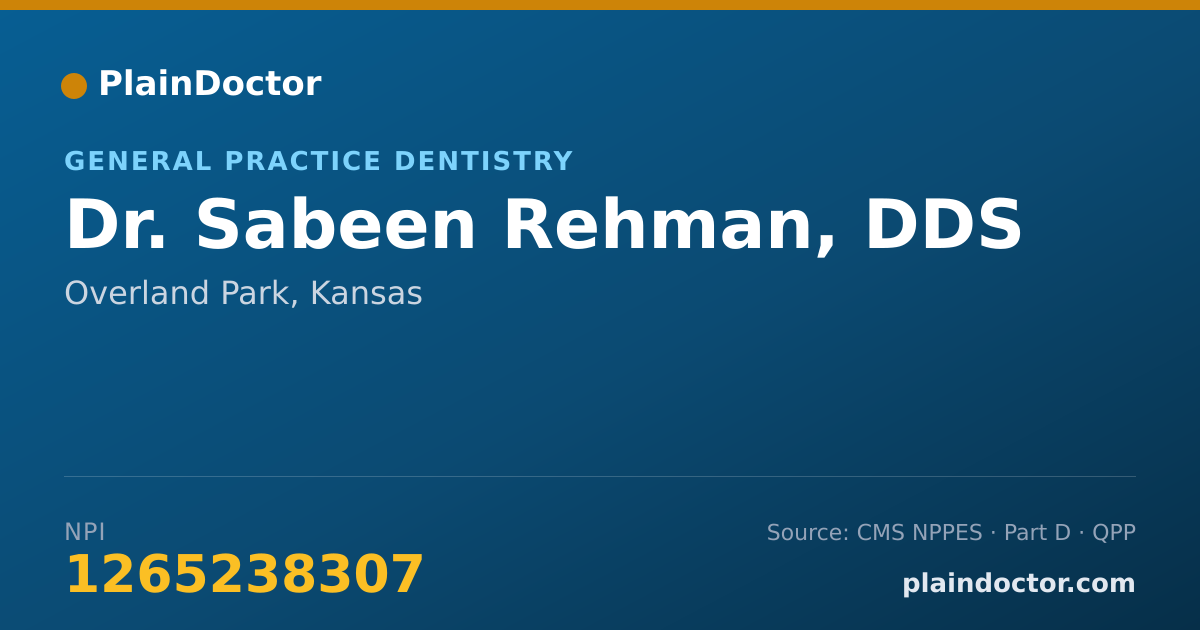 Shareable card for Sabeen Rehman, DDS - General Practice Dentistry, Overland Park, KS