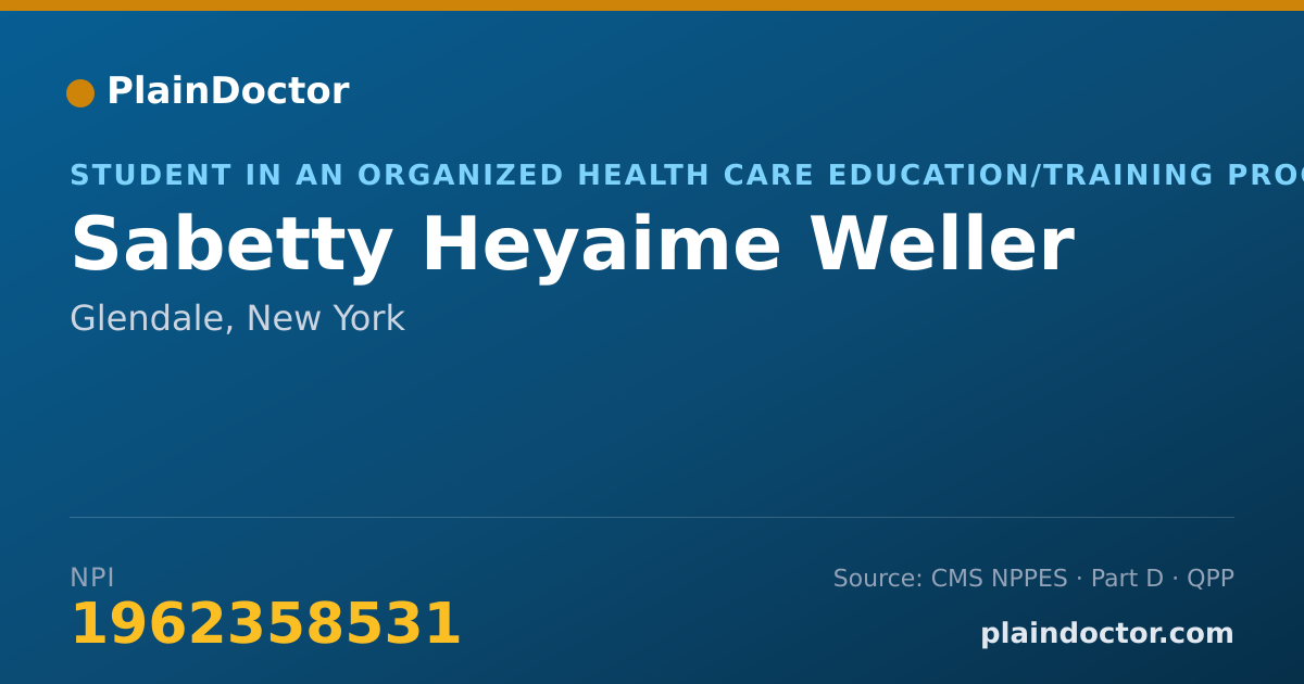 Shareable card for Sabetty Heyaime Weller - Student in an Organized Health Care Education/Training Program, Glendale, NY