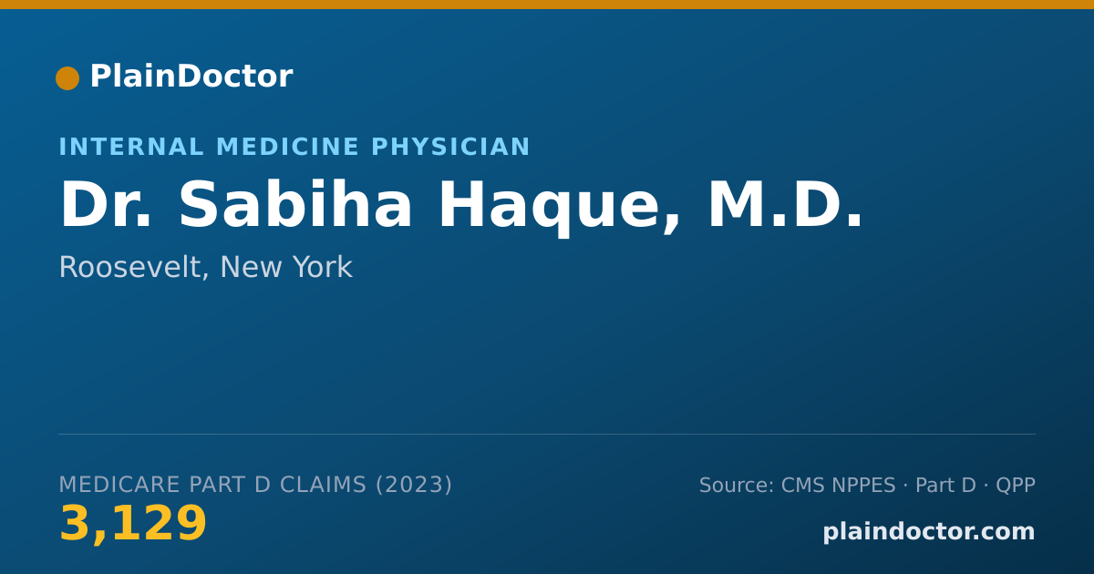Shareable card for Sabiha Haque, M.D. - Internal Medicine Physician, Roosevelt, NY