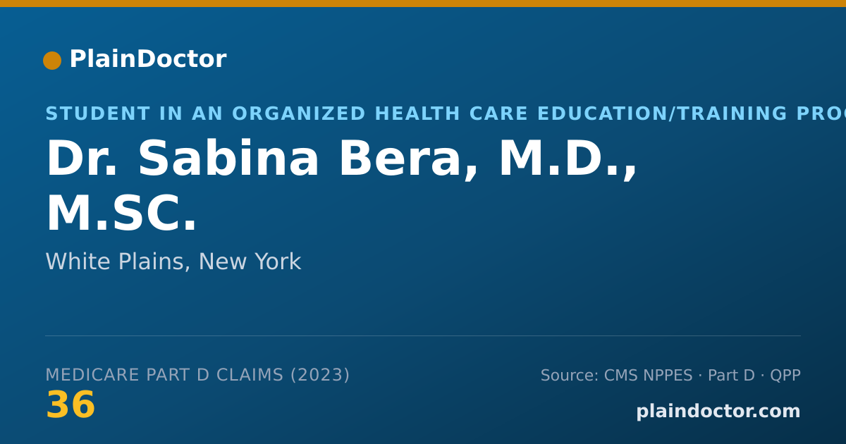 Shareable card for Sabina Bera, M.D., M.SC. - Student in an Organized Health Care Education/Training Program, White Plains, NY