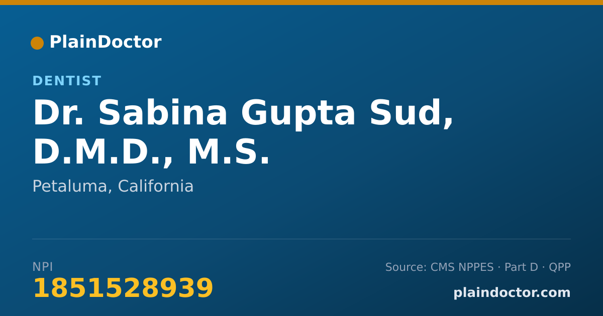 Shareable card for Sabina Gupta Sud, D.M.D., M.S. - Dentist, Petaluma, CA
