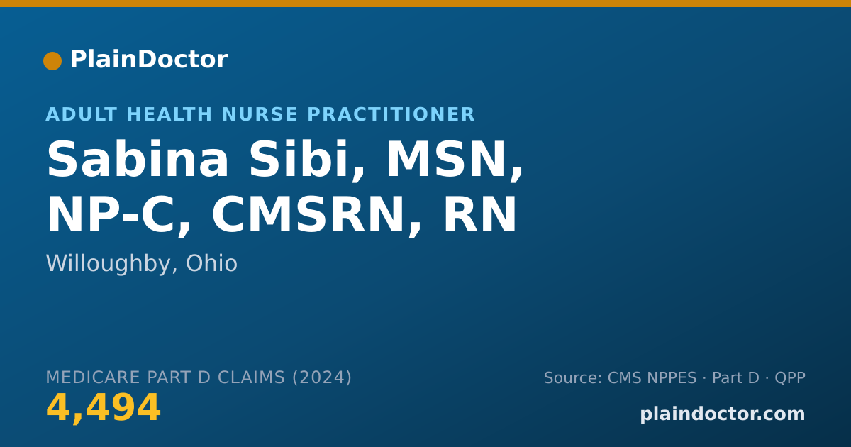 Shareable card for Sabina Sibi, MSN, NP-C, CMSRN, RN - Adult Health Nurse Practitioner, Willoughby, OH
