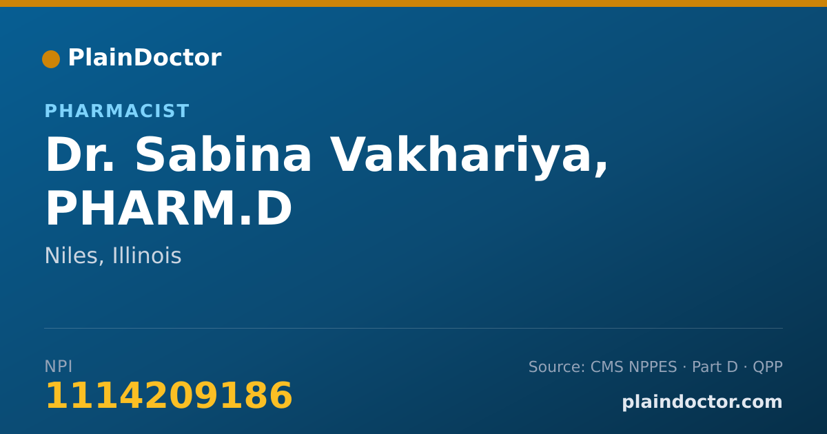 Shareable card for Sabina Vakhariya, PHARM.D - Pharmacist, Niles, IL