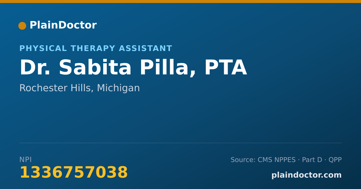 Shareable card for Sabita Pilla, PTA - Physical Therapy Assistant, Rochester Hills, MI