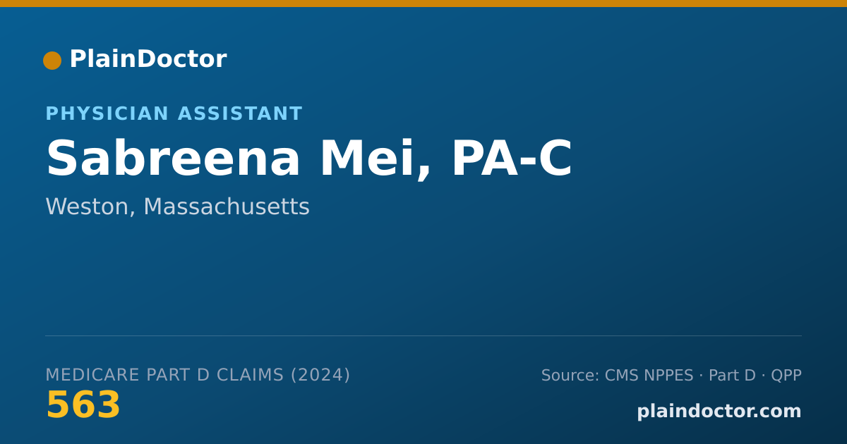 Shareable card for Sabreena Mei, PA-C - Physician Assistant, Weston, MA