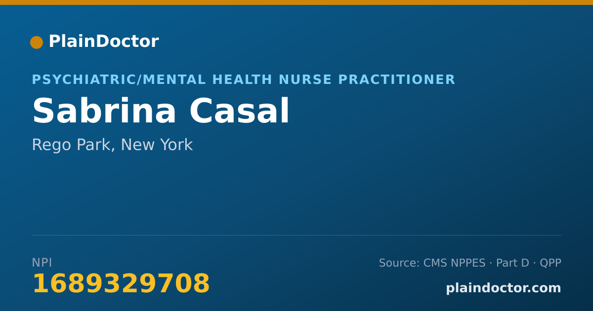 Shareable card for Sabrina Casal - Psychiatric/Mental Health Nurse Practitioner, Rego Park, NY
