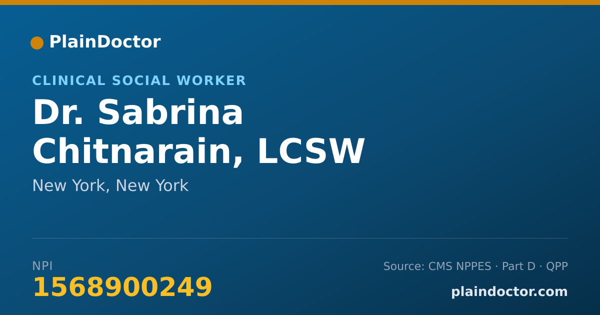 Shareable card for Sabrina Chitnarain, LCSW - Clinical Social Worker, New York, NY