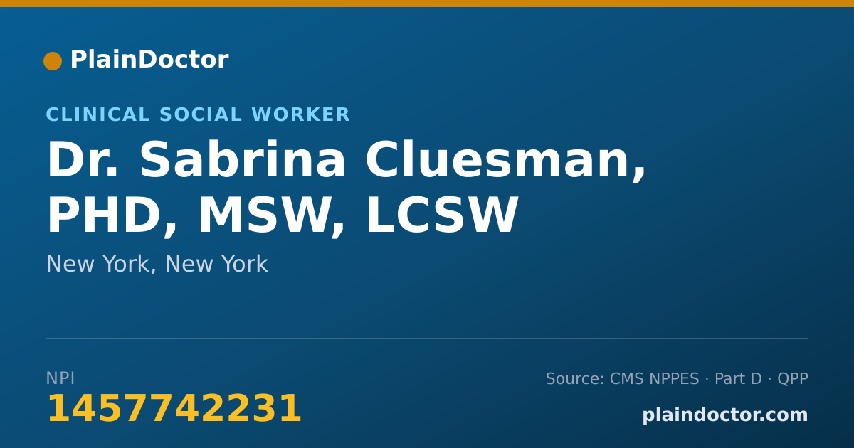 Shareable card for Sabrina Cluesman, PHD, MSW, LCSW - Clinical Social Worker, New York, NY