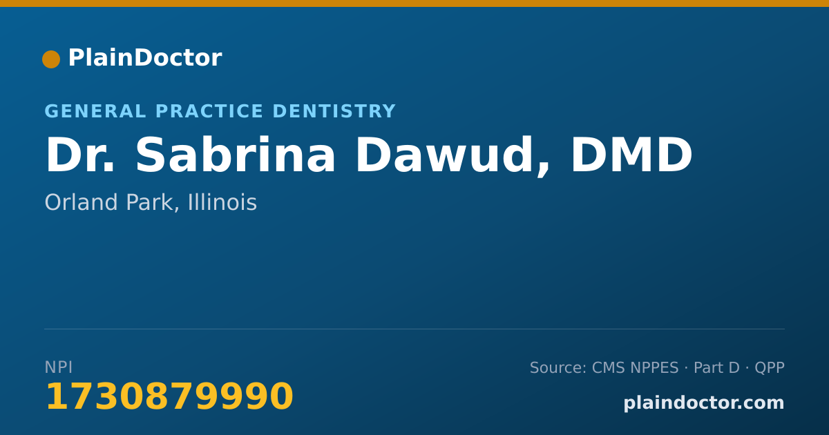 Shareable card for Sabrina Dawud, DMD - General Practice Dentistry, Orland Park, IL