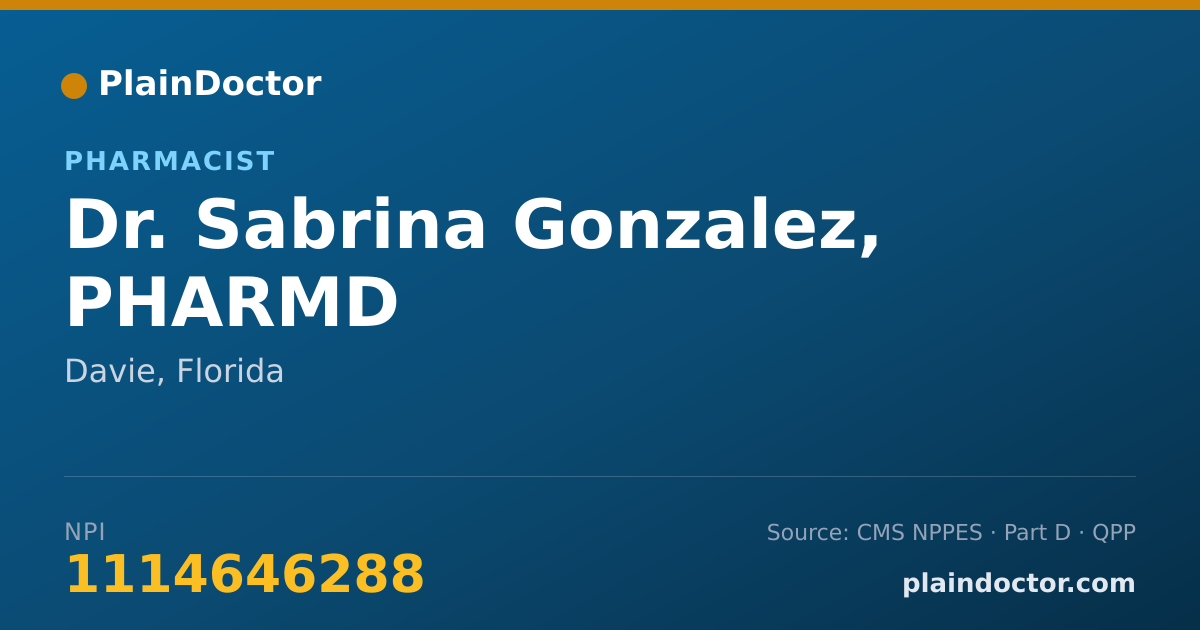 Shareable card for Sabrina Gonzalez, PHARMD - Pharmacist, Davie, FL