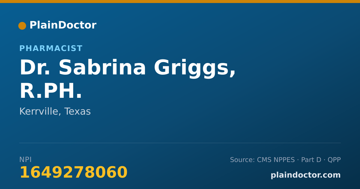 Shareable card for Sabrina Griggs, R.PH. - Pharmacist, Kerrville, TX