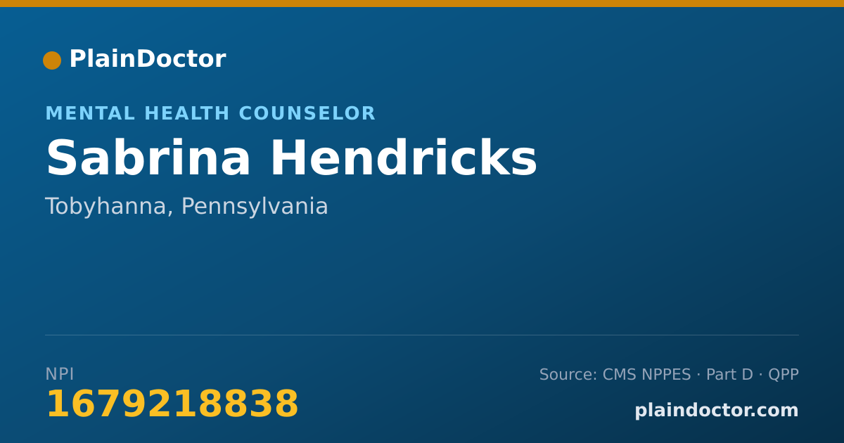 Shareable card for Sabrina Hendricks - Mental Health Counselor, Tobyhanna, PA