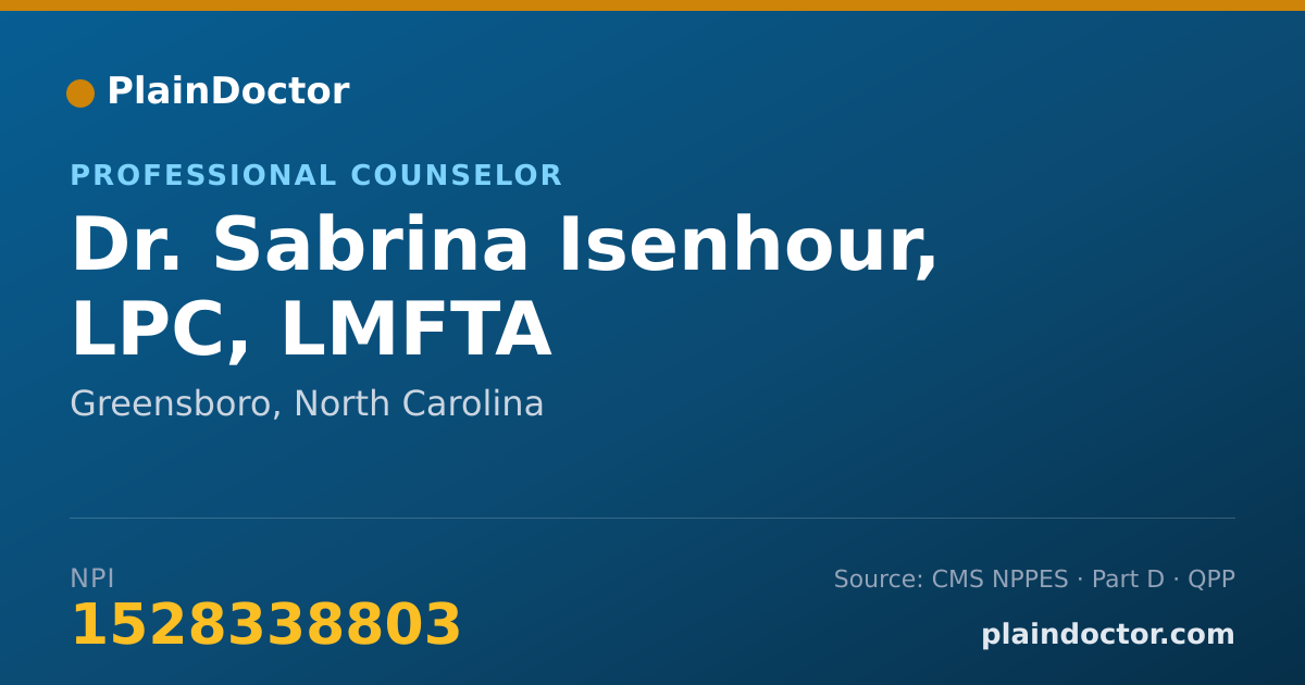 Shareable card for Sabrina Isenhour, LPC, LMFTA - Professional Counselor, Greensboro, NC