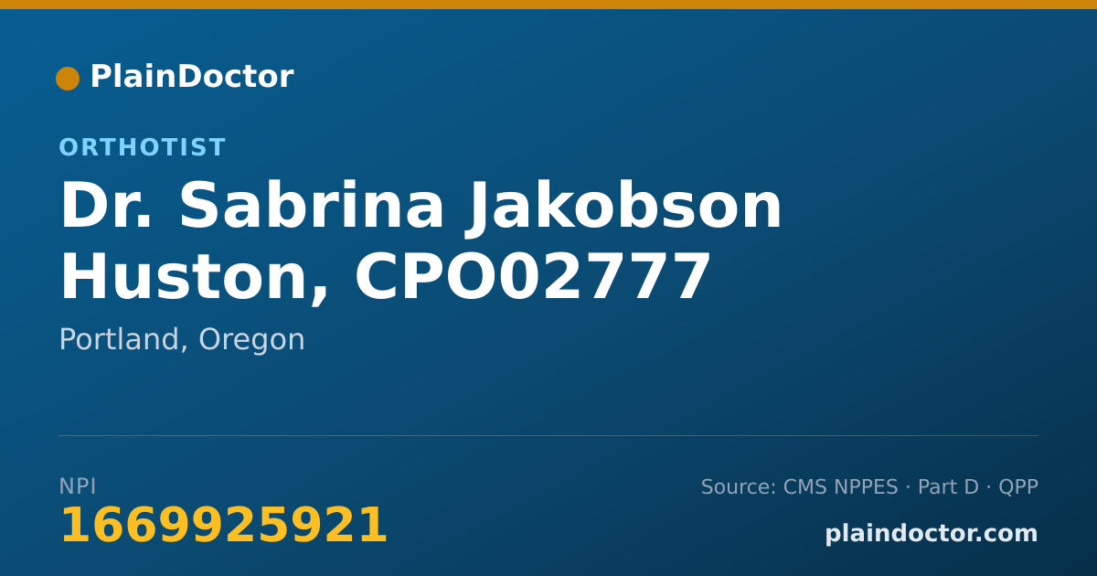 Shareable card for Sabrina Jakobson Huston, CPO02777 - Orthotist, Portland, OR