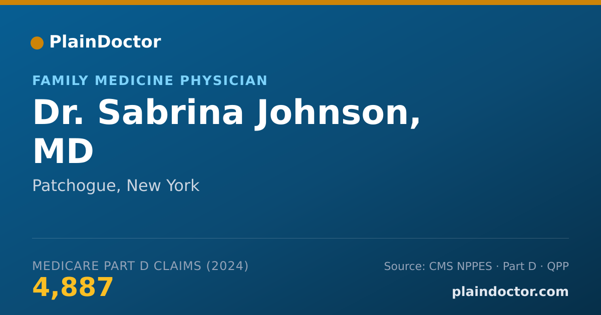 Shareable card for Sabrina Johnson, MD - Family Medicine Physician, Patchogue, NY