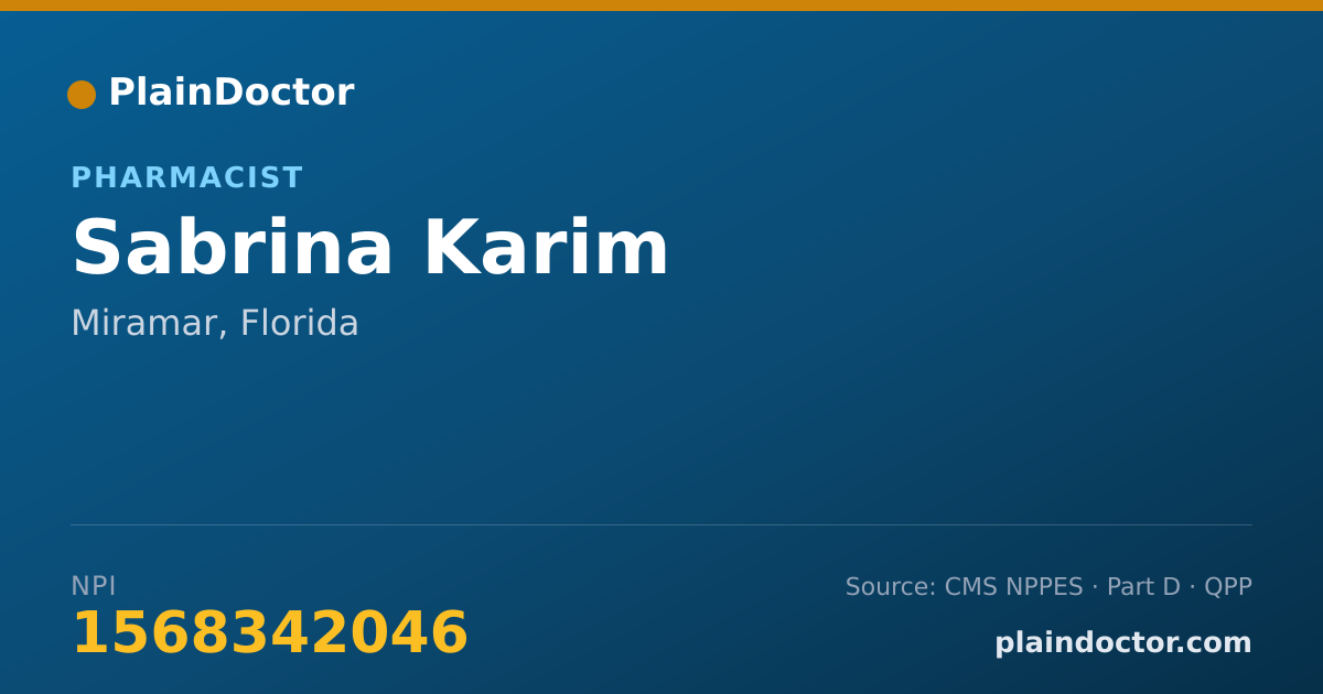 Shareable card for Sabrina Karim - Pharmacist, Miramar, FL