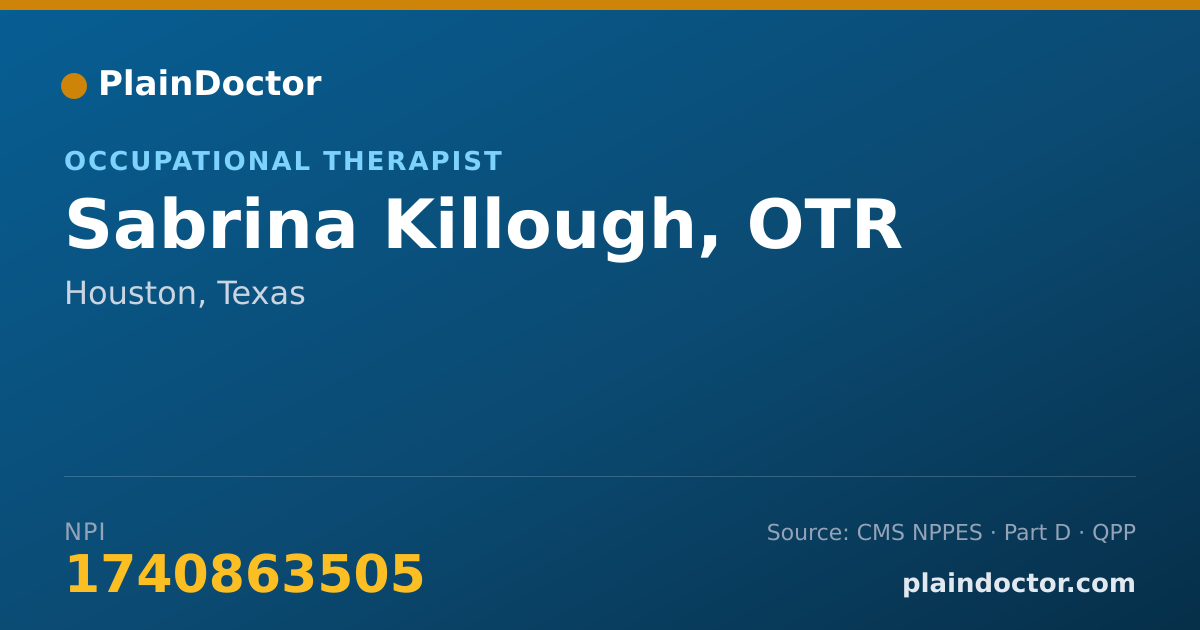Shareable card for Sabrina Killough, OTR - Occupational Therapy Assistant, Houston, TX