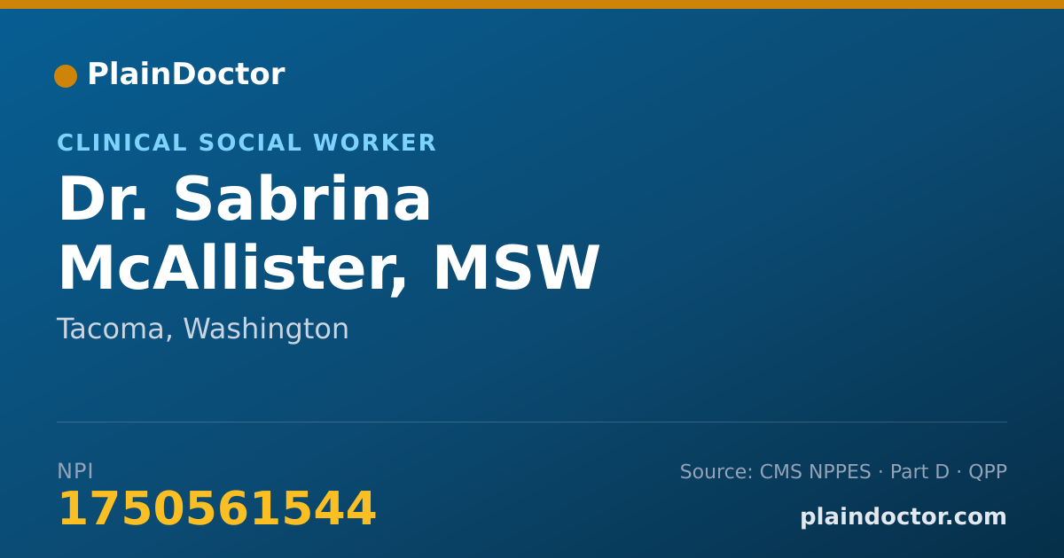 Shareable card for Sabrina McAllister, MSW - Clinical Social Worker, Tacoma, WA