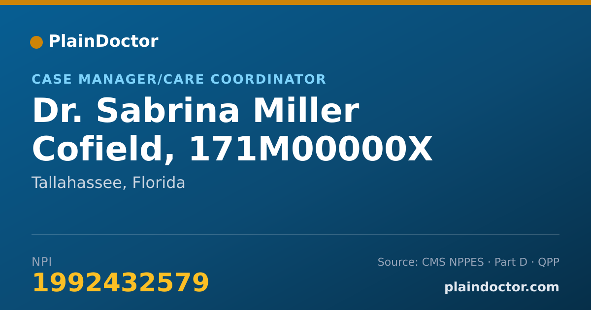 Shareable card for Sabrina Miller Cofield, 171M00000X - Case Manager/Care Coordinator, Tallahassee, FL