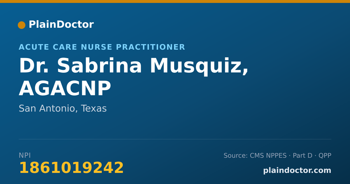 Shareable card for Sabrina Musquiz, AGACNP - Acute Care Nurse Practitioner, San Antonio, TX