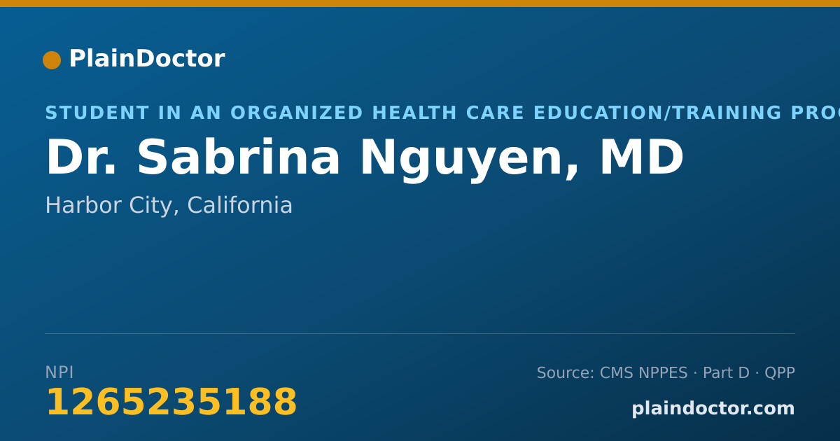 Shareable card for Sabrina Nguyen, MD - Student in an Organized Health Care Education/Training Program, Harbor City, CA