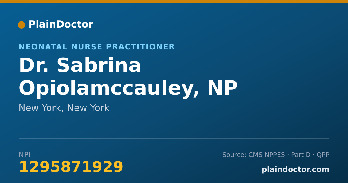 Shareable card for Sabrina Opiolamccauley, NP - Neonatal Nurse Practitioner, New York, NY