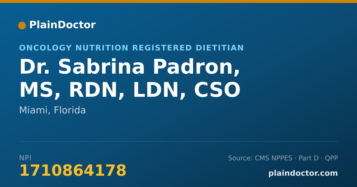 Shareable card for Sabrina Padron, MS, RDN, LDN, CSO - Oncology Nutrition Registered Dietitian, Miami, FL