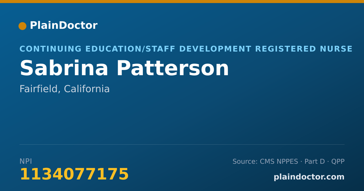 Shareable card for Sabrina Patterson - Continuing Education/Staff Development Registered Nurse, Fairfield, CA