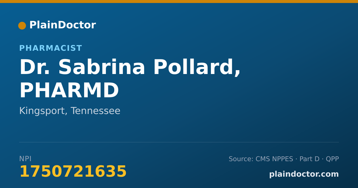 Shareable card for Sabrina Pollard, PHARMD - Pharmacist, Kingsport, TN