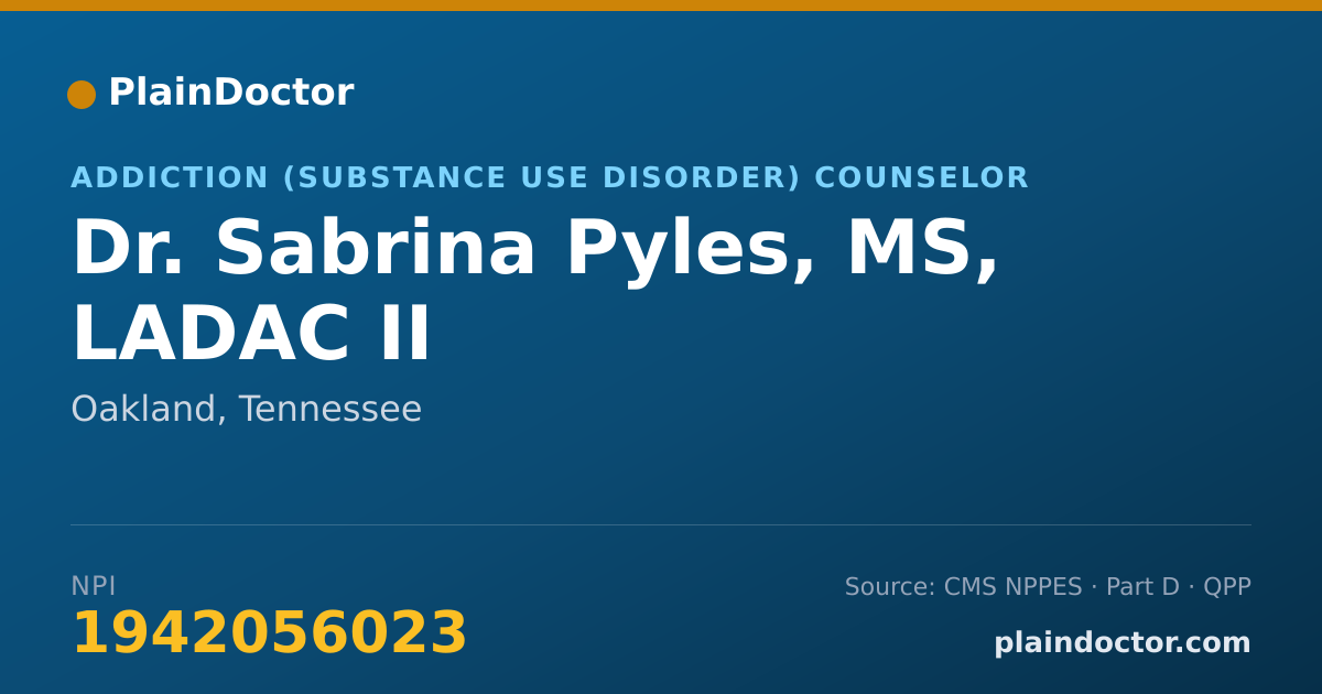 Shareable card for Sabrina Pyles, MS, LADAC II - Addiction (Substance Use Disorder) Counselor, Oakland, TN