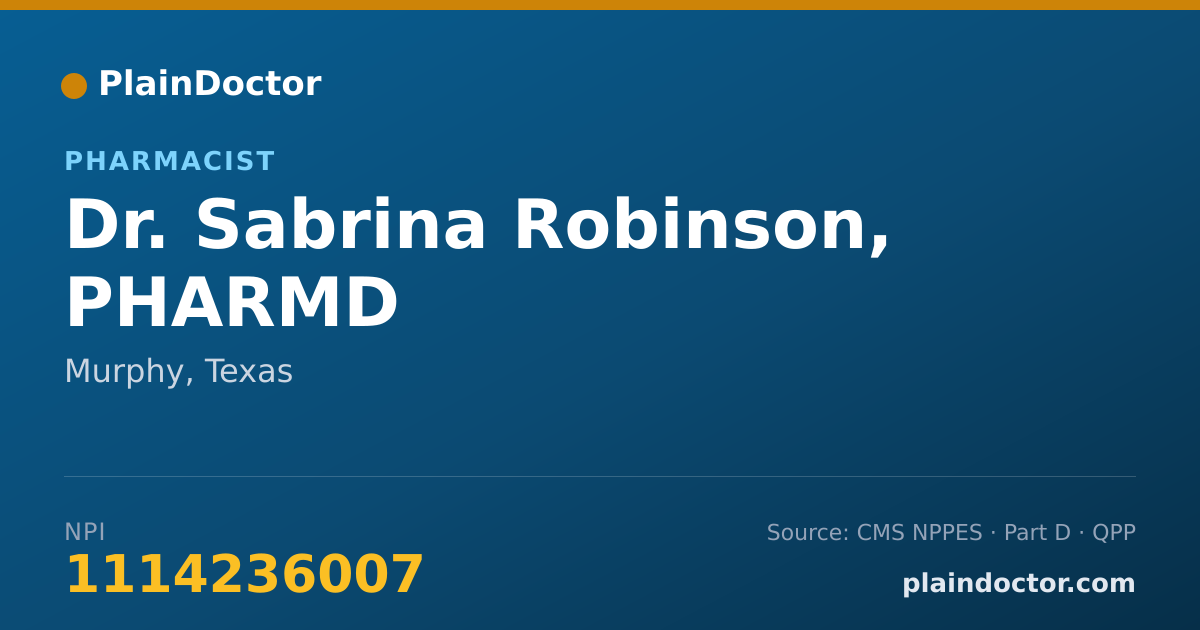 Shareable card for Sabrina Robinson, PHARMD - Pharmacist, Murphy, TX