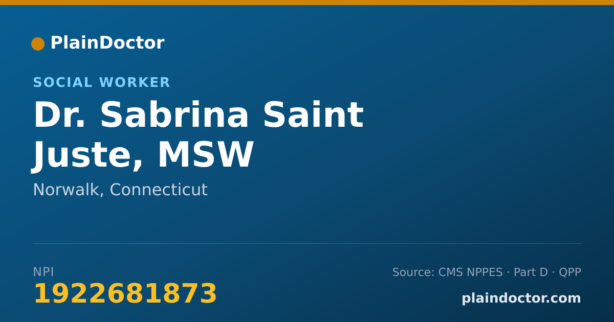 Shareable card for Sabrina Saint Juste, MSW - Social Worker, Norwalk, CT
