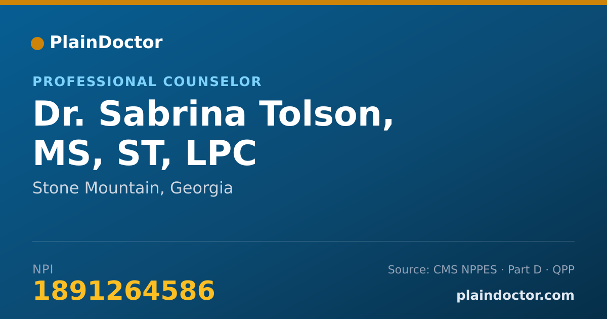 Shareable card for Sabrina Tolson, MS, ST, LPC - Professional Counselor, Stone Mountain, GA