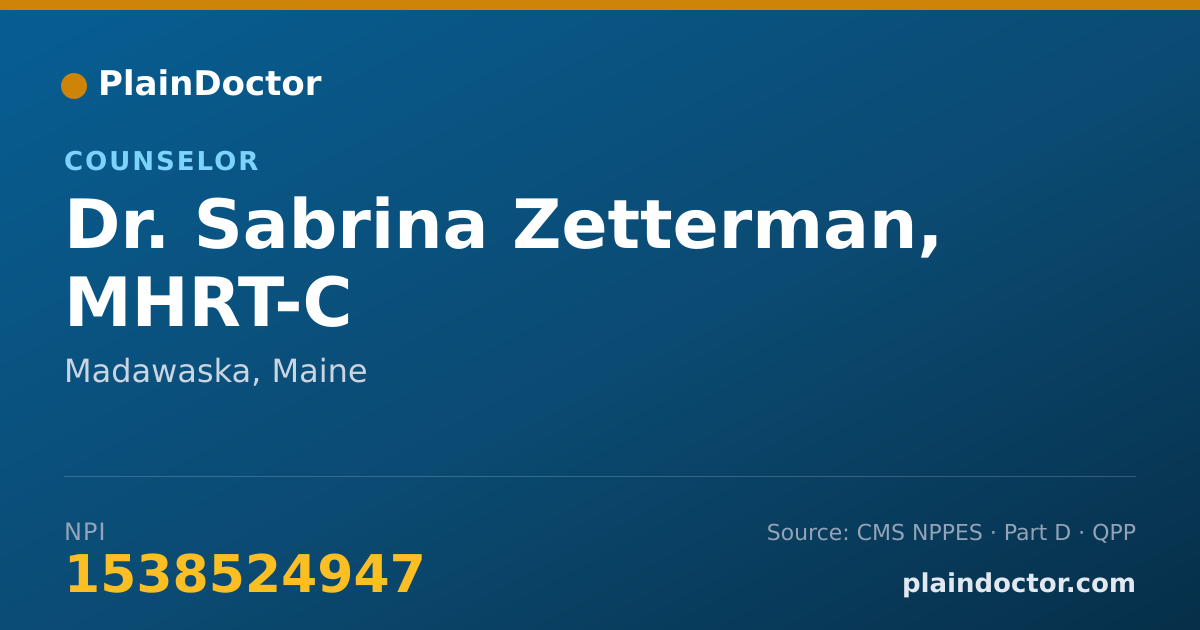 Shareable card for Sabrina Zetterman, MHRT-C - Counselor, Madawaska, ME