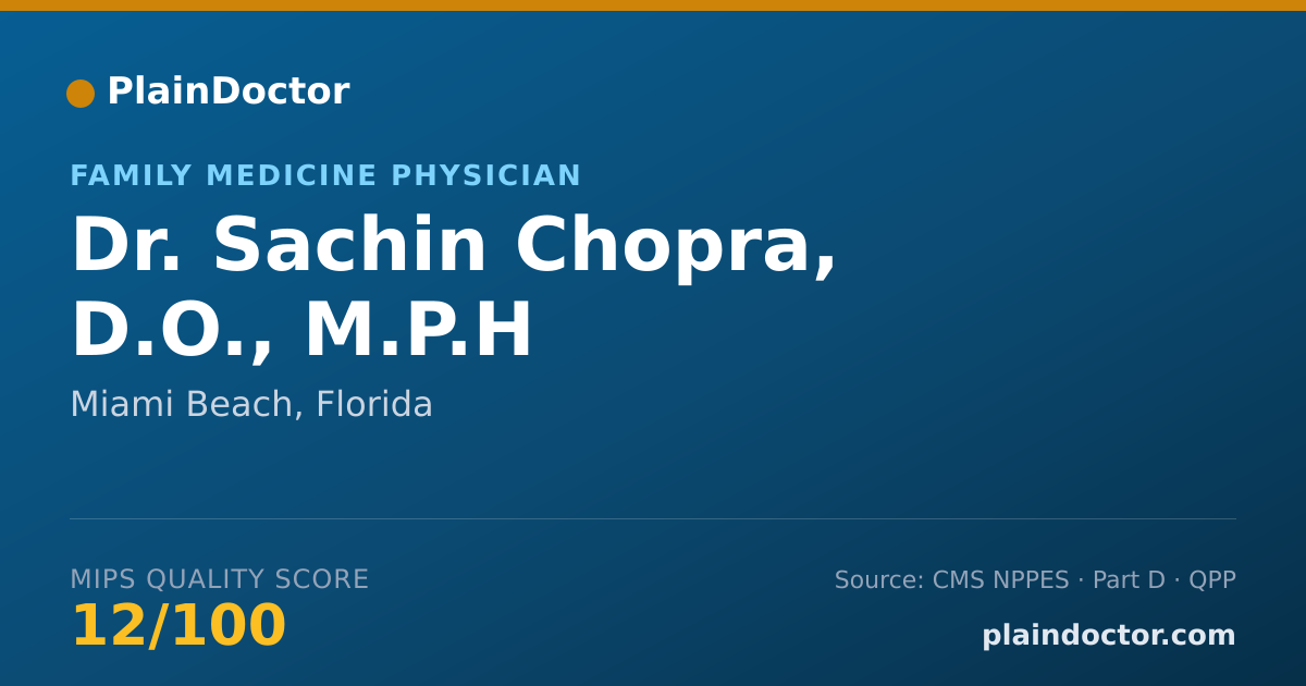 Shareable card for Sachin Chopra, D.O., M.P.H - Family Medicine Physician, Miami Beach, FL