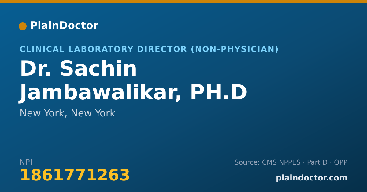 Shareable card for Sachin Jambawalikar, PH.D - Clinical Laboratory Director (Non-physician), New York, NY