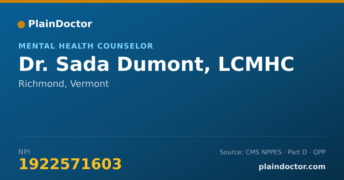 Shareable card for Sada Dumont, LCMHC - Mental Health Counselor, Richmond, VT