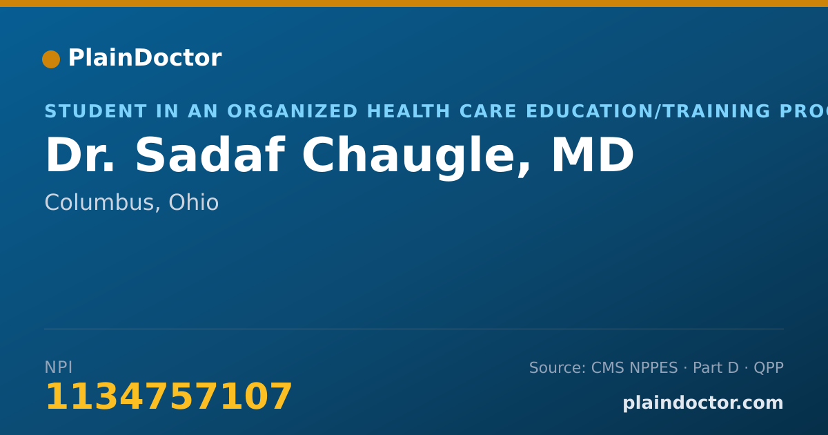 Shareable card for Sadaf Chaugle, MD - Student in an Organized Health Care Education/Training Program, Columbus, OH