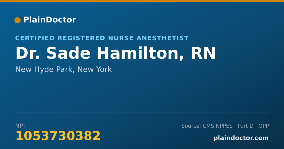 Shareable card for Sade Hamilton, RN - Certified Registered Nurse Anesthetist, New Hyde Park, NY