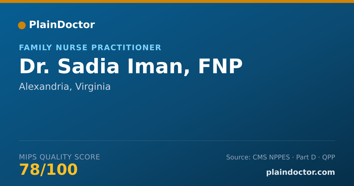 Shareable card for Sadia Iman, FNP - Family Nurse Practitioner, Alexandria, VA
