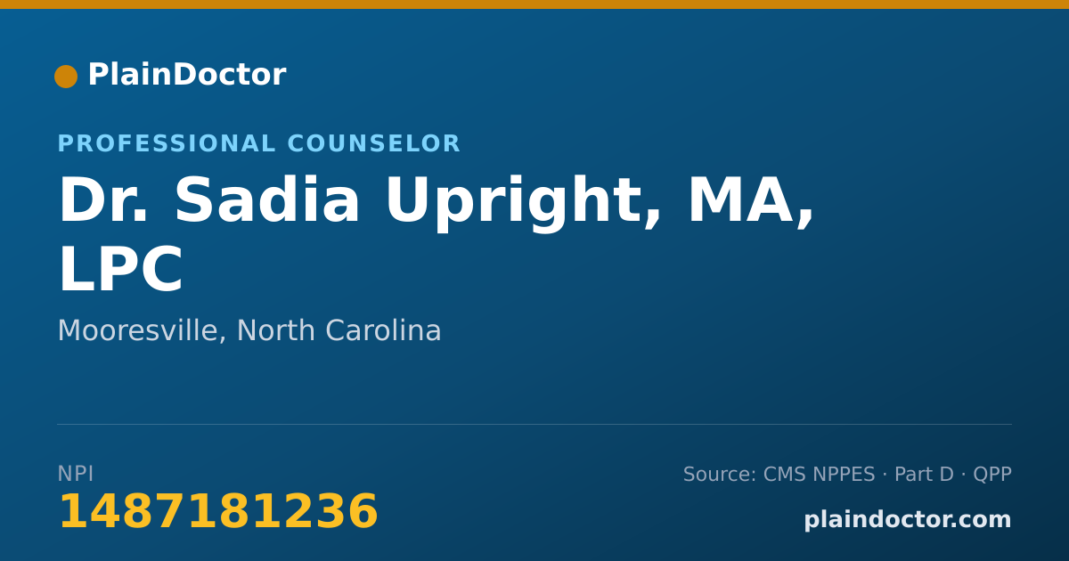 Shareable card for Sadia Upright, MA, LPC - Professional Counselor, Mooresville, NC